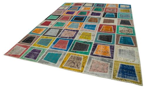 Kirk Yama Grey Patchwork Cotton Wool Handmade Area Rug 7'10'' x 10'6''