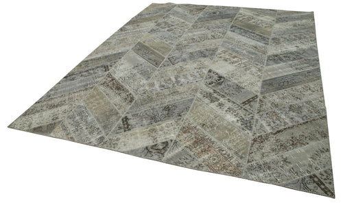 Kirk Yama Grey Patchwork Cotton Wool Handmade Area Rug 9'0'' x 12'2''