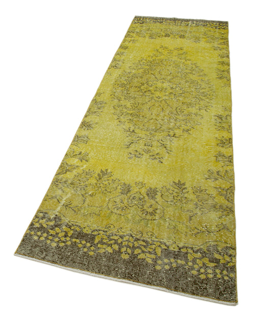 Overdyed Vintage Yellow Vintage Cotton Wool Handmade Area Rug 2'11'' x 9'9''