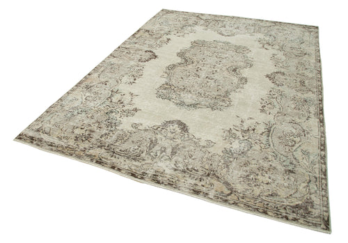 Vintage Beige Vintage Cotton Wool Handmade Area Rug 6'6'' x 8'10''