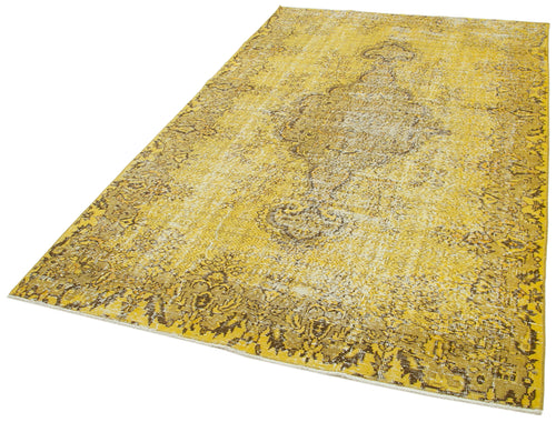Overdyed Vintage Yellow Vintage Cotton Wool Handmade Area Rug 5'3'' x 8'6''