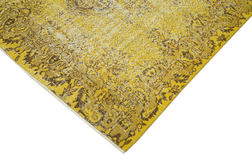Overdyed Vintage Yellow Vintage Cotton Wool Handmade Area Rug 5'3'' x 8'6''