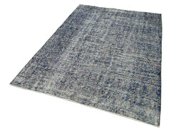 Handmade Area Rug - Checkered Kilim Blue Cotton Wool 4x7 Feet Vintage Carpet