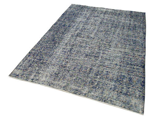 Handmade Area Rug - Checkered Kilim Blue Cotton Wool 4x7 Feet Vintage Carpet