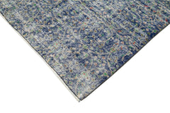 Handmade Area Rug - Checkered Kilim Blue Cotton Wool 4x7 Feet Vintage Carpet