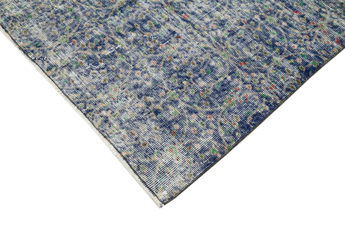 Handmade Area Rug - Checkered Kilim Blue Cotton Wool 4x7 Feet Vintage Carpet