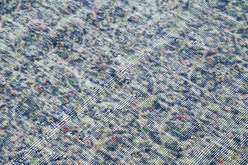 Handmade Area Rug - Checkered Kilim Blue Cotton Wool 4x7 Feet Vintage Carpet