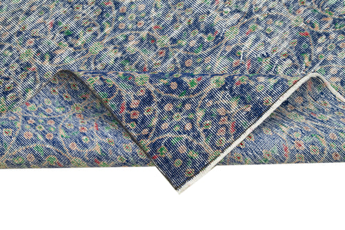 Handmade Area Rug - Checkered Kilim Blue Cotton Wool 4x7 Feet Vintage Carpet