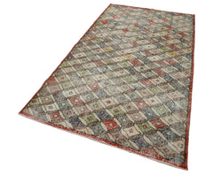 Handmade Area Rug - Checkered Kilim Beige Cotton Wool Flat Weave Carpet 4'4''x7'10''