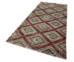 Checkered Runner White Geometric Cotton Wool Handmade Area Rug 4'8'' x 10'0''