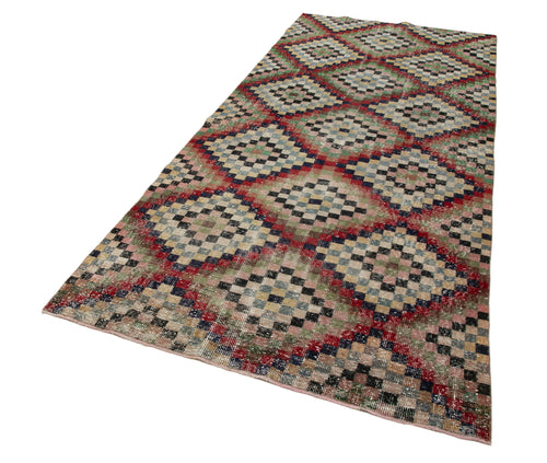 Checkered Runner White Geometric Cotton Wool Handmade Area Rug 4'8'' x 10'0''