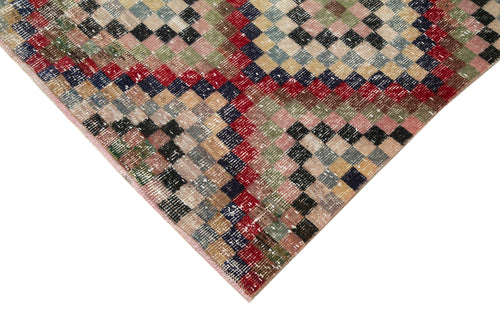 Checkered Runner White Geometric Cotton Wool Handmade Area Rug 4'8'' x 10'0''