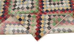 Checkered Runner White Geometric Cotton Wool Handmade Area Rug 4'8'' x 10'0''