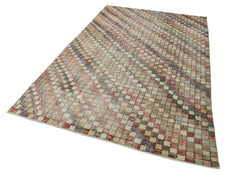 Handmade Area Rug – Checkered Kilim Beige Cotton Wool Soft Wool Floor Covering 5'6'' x 8'10''