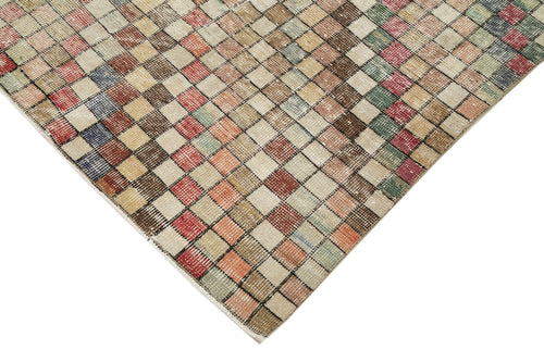 Handmade Area Rug – Checkered Kilim Beige Cotton Wool Soft Wool Floor Covering 5'6'' x 8'10''