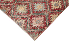 Handmade Area Rug - Red Checkered Kilim Wool Cotton Carpet 5'1''x9'4'' Durable Floor Covering