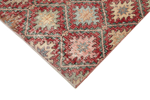 Handmade Area Rug - Red Checkered Kilim Wool Cotton Carpet 5'1''x9'4'' Durable Floor Covering