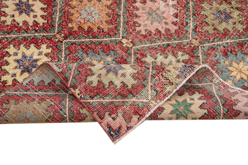 Handmade Area Rug - Red Checkered Kilim Wool Cotton Carpet 5'1''x9'4'' Durable Floor Covering