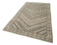 Checkered Kilim Beige Cotton Wool Handmade Area Rug 5'5'' x 9'7''