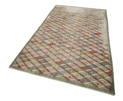 Handmade Area Rug - Checkered Kilim Beige Cotton Wool Rug 5'1" x 9'5"
