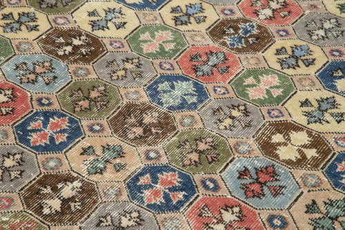 Handmade Area Rug - Checkered Kilim Turkish Vintage Wool Cotton Rug 5'11''x9'5''