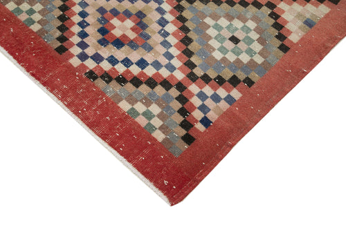 Checkered Kilim Red Cotton Wool Handmade Area Rug 5'9'' x 9'4''