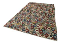 Handmade Area Rug - Checkered Kilim Cotton Wool Rug, Soft Wool Texture 6'x9'7"
