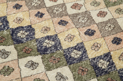 Handmade Area Rug - Checkered Kilim Rug Beige Wool Cotton Flat Weave Kilim Style