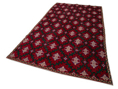Handmade Area Rug - Checkered Kilim Red Wool Cotton Rug 5'8" x 10'0"
