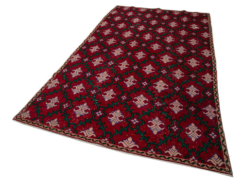 Handmade Area Rug - Checkered Kilim Red Wool Cotton Rug 5'8" x 10'0"