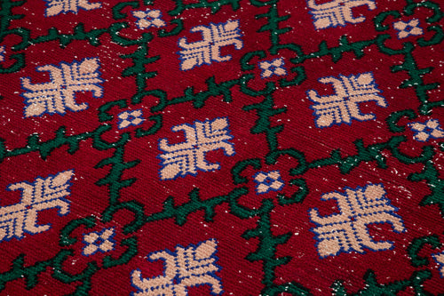 Handmade Area Rug - Checkered Kilim Red Wool Cotton Rug 5'8" x 10'0"