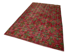 Checkered Kilim Red Cotton Wool Handmade Area Rug 5'6'' x 9'9''