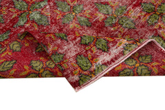 Checkered Kilim Red Cotton Wool Handmade Area Rug 5'6'' x 9'9''