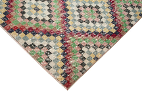 Checkered Runner White Geometric Cotton Wool Handmade Area Rug 4'6'' x 10'0''
