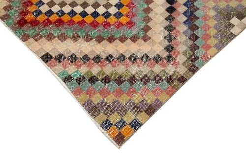 Checkered Kilim White Cotton Wool Handmade Area Rug 4'10'' x 9'11''