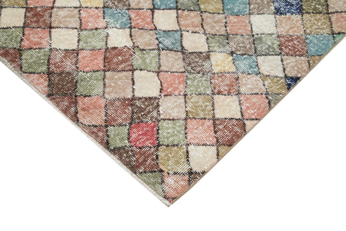 Checkered Kilim White Cotton Wool Handmade Area Rug 5'1'' x 8'10''