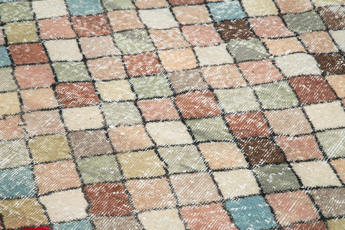 Checkered Kilim White Cotton Wool Handmade Area Rug 5'1'' x 8'10''