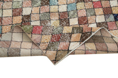 Checkered Kilim White Cotton Wool Handmade Area Rug 5'1'' x 8'10''