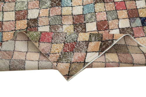 Checkered Kilim White Cotton Wool Handmade Area Rug 5'1'' x 8'10''