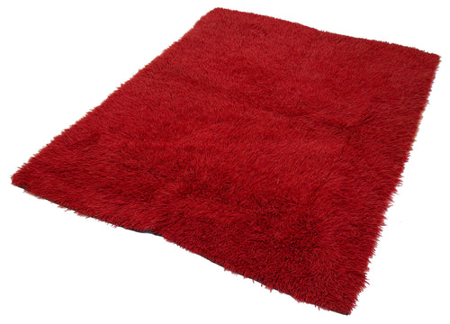 Handmade Area Rug – Red Geometric Cotton Wool Rug, Vintage Hand Woven Carpet 5'0"x6'8"