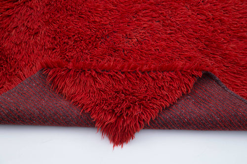 Handmade Area Rug – Red Geometric Cotton Wool Rug, Vintage Hand Woven Carpet 5'0"x6'8"