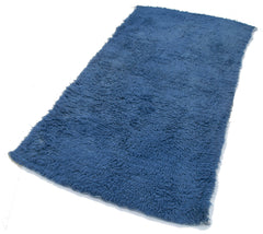 Handmade Area Rug – Blue Geometric Cotton Wool Rug with Soft Texture Carpet 3'9"x7'2"