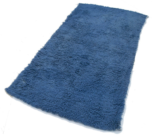Handmade Area Rug – Blue Geometric Cotton Wool Rug with Soft Texture Carpet 3'9"x7'2"