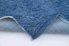 Handmade Area Rug – Blue Geometric Cotton Wool Rug with Soft Texture Carpet 3'9"x7'2"