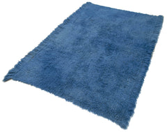 Handmade Area Rug – Blue Geometric Cotton Wool Rug 4'7" x 7'5" Durable Floor Covering