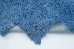 Handmade Area Rug – Blue Geometric Cotton Wool Rug 4'7" x 7'5" Durable Floor Covering