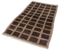 Handmade Area Rug - Brown Geometric Cotton Wool Turkish Wool Carpet 3'10''x6'7''