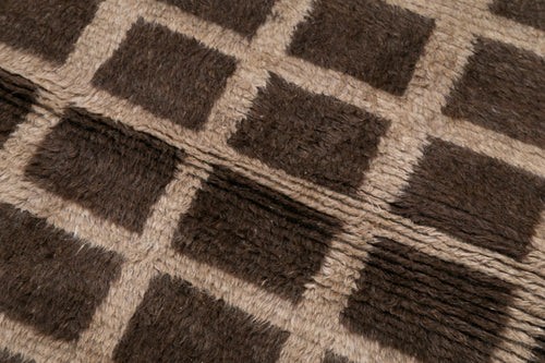 Handmade Area Rug - Brown Geometric Cotton Wool Turkish Wool Carpet 3'10''x6'7''