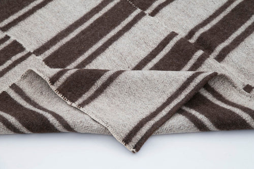 Handmade Area Rug - Brown Geometric Turkish Wool Rug 4'10''x8'7'' | Cotton Wool