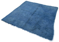 Handmade Area Rug - Blue Geometric Cotton Wool 6x7 Feet Vintage Carpet